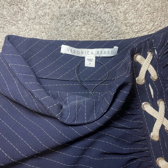 Veronica Beard Navy Pencil Skirt with White Stripes - Picture 3 of 6